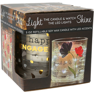 Engagement 5 oz Refillable Soy Wax Candle with LED Accents