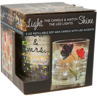 Mr. & Mrs. 5 oz Refillable Soy Wax Candle with LED Accents