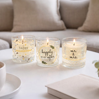Mr. & Mrs. 5 oz Refillable Soy Wax Candle with LED Accents