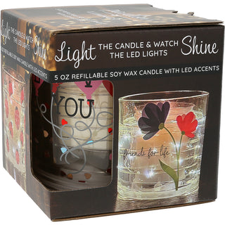 Love You 5 oz Refillable Soy Wax Candle with LED Accents