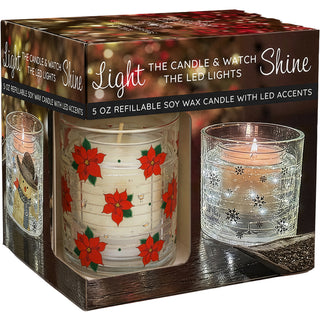 Poinsettia 5 oz Refillable Soy Wax Candle with LED Accents