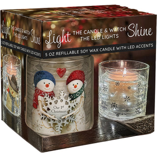 Our 1st Christmas 5 oz Refillable Soy Wax Candle with LED Accents