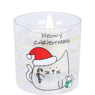 Meowy Christmas 5 oz Refillable Soy Wax Candle with LED Accents