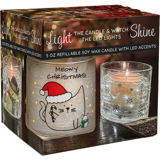 Meowy Christmas 5 oz Refillable Soy Wax Candle with LED Accents