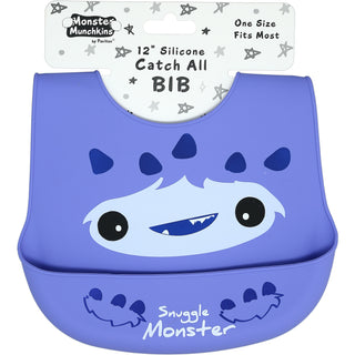 Purple Snuggle Monster 12" Silicone Catch All Bib