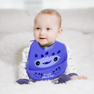 Purple Snuggle Monster 12" Silicone Catch All Bib