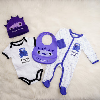 Purple Snuggle Monster 12" Silicone Catch All Bib