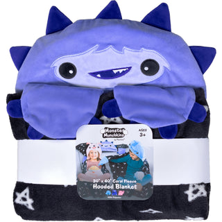 Purple Snuggle Monster 30" x 40" Coral Fleece Hooded Blanket