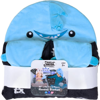 Blue Snack Monster 30" x 40" Coral Fleece Hooded Blanket