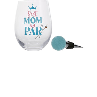 Best Mom Bottle Stopper and 18 oz Stemless Gift Set