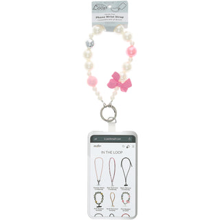 Pink Bow Beaded Hands-Free Wrist Strap