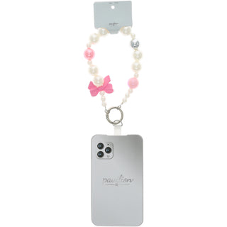 Pink Bow Beaded Hands-Free Wrist Strap