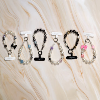 Pink Bow Beaded Hands-Free Wrist Strap