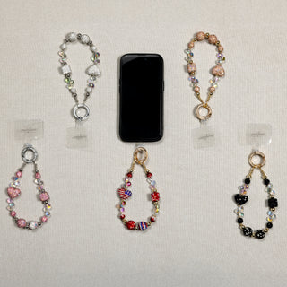 Pink Crystal Wristlet Beaded Hands-Free Silver Wrist Strap