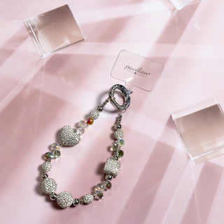 White Crystal Wristlet Beaded Hands-Free Silver Wrist Strap