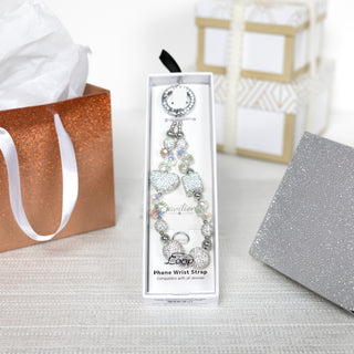 White Crystal Wristlet Beaded Hands-Free Silver Wrist Strap