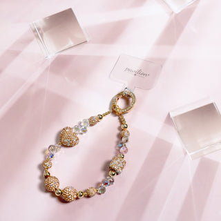 Champagne Crystal Wristlet Beaded Hands-Free Gold Wrist Strap