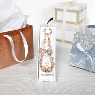 Champagne Crystal Wristlet Beaded Hands-Free Gold Wrist Strap