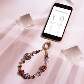 America Crystal Wristlet Beaded Hands-Free Gold Wrist Strap