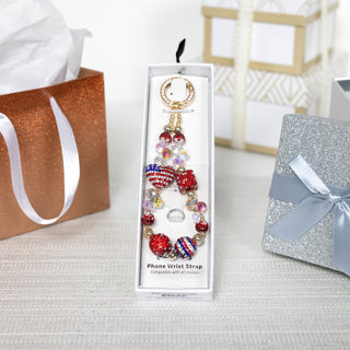 America Crystal Wristlet Beaded Hands-Free Gold Wrist Strap