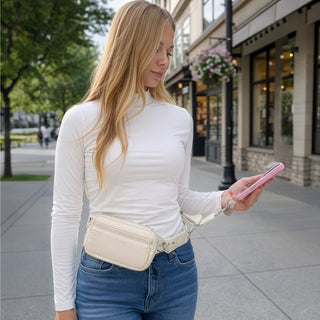 White Jacquard Woven Phone Lanyard with Pouch