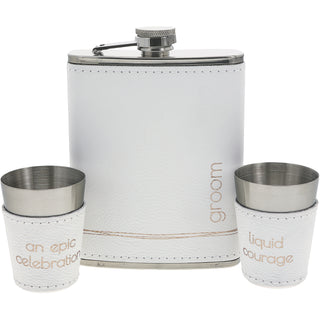 Groom One 8 oz Flask & Two 1.5 oz Shot Glasses in a Gift Box