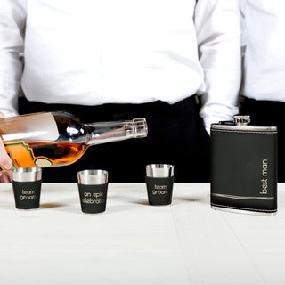 Best Man One 8 oz Flask & Two 1.5 oz Shot Glasses in a Gift Box