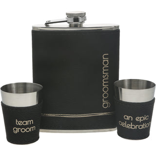 Groomsman One 8 oz Flask & Two 1.5 oz Shot Glasses in a Gift Box