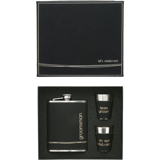 Groomsman One 8 oz Flask & Two 1.5 oz Shot Glasses in a Gift Box