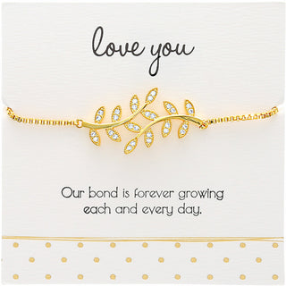 Love You - White Zircon Leaf Gold Plated Adjustable Bracelet