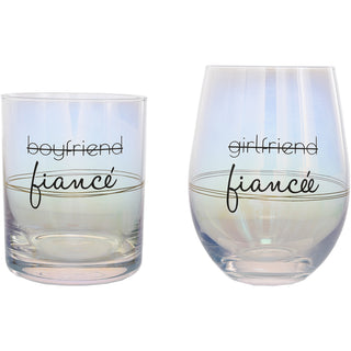 Fiancé/Fiancée 11 oz Rocks & 18 oz Stemless Wine Glass Set