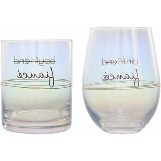 Fiancé/Fiancée 11 oz Rocks & 18 oz Stemless Wine Glass Set