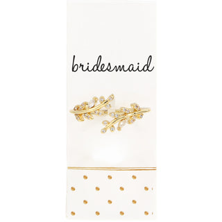 Bridesmaid - White Zircon Leaf Adjustable 14K Gold Plated Ring