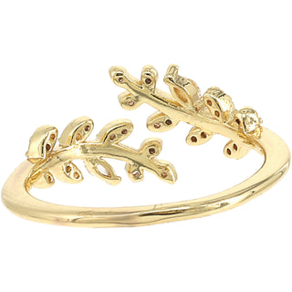 Bridesmaid - White Zircon Leaf Adjustable 14K Gold Plated Ring