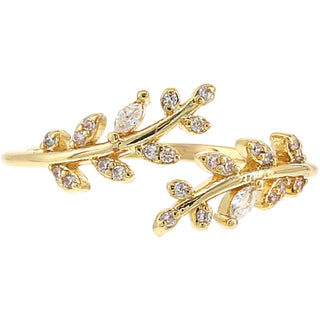 Maid of Honor - White Zircon Leaf Adjustable 14K Gold Plated Ring