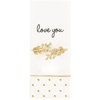 Love You - White Zircon Leaf Adjustable 14K Gold Plated Ring