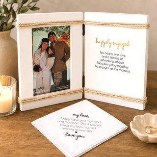 Happily Engaged 5.5" x 7.5" Hinged Sentiment Frame (Holds a 4" x 6" Photo)