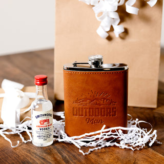 Outdoors Man PU Leather & Stainless Steel 8 oz Flask