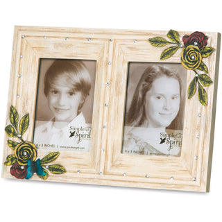 Double Ivory Floral 5.5" x 7.75 Photo Frame  (Holds 2.5" x 3.5" Photo)