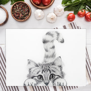 Cat 13.75" x 9.75" Glass Cutting Board