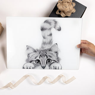 Cat 13.75" x 9.75" Glass Cutting Board