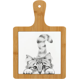 Cat 7.5" Bamboo & Ceramic Tile Trivet