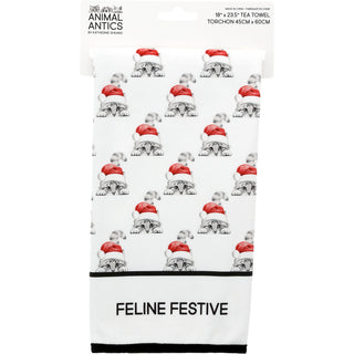 Feline Festive Cotton Blend Tea Towel