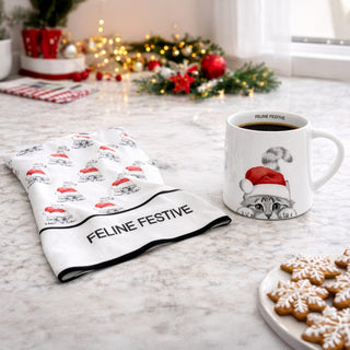 Feline Festive Cotton Blend Tea Towel