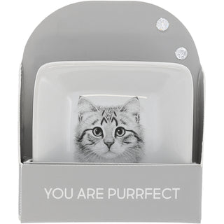 Purrfect 2.5" Trinket Dish & 5mm Cubic Zirconia Stud Earring Set