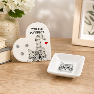 Purrfect 2.5" Trinket Dish & 5mm Cubic Zirconia Stud Earring Set