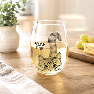Feline Fine Gift Boxed 18 oz Stemless Wine Glass
