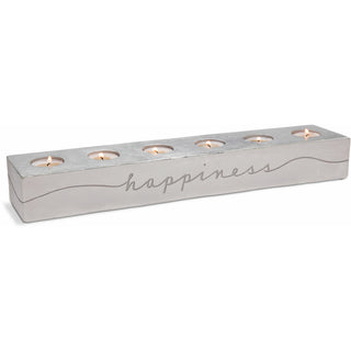 Happiness & Simplicity 18" x 3.75" x 2.25" Cement Candle Holder