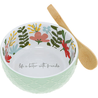 Friends 4.5" Ceramic Bowl with Bamboo Spoon