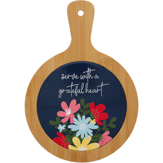 Grateful Heart 10.5" Bamboo & Ceramic Tile Trivet